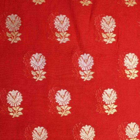 AS42747 Chanderi Butti Alizarin Crimson Red Weaved Floral Fabric 1