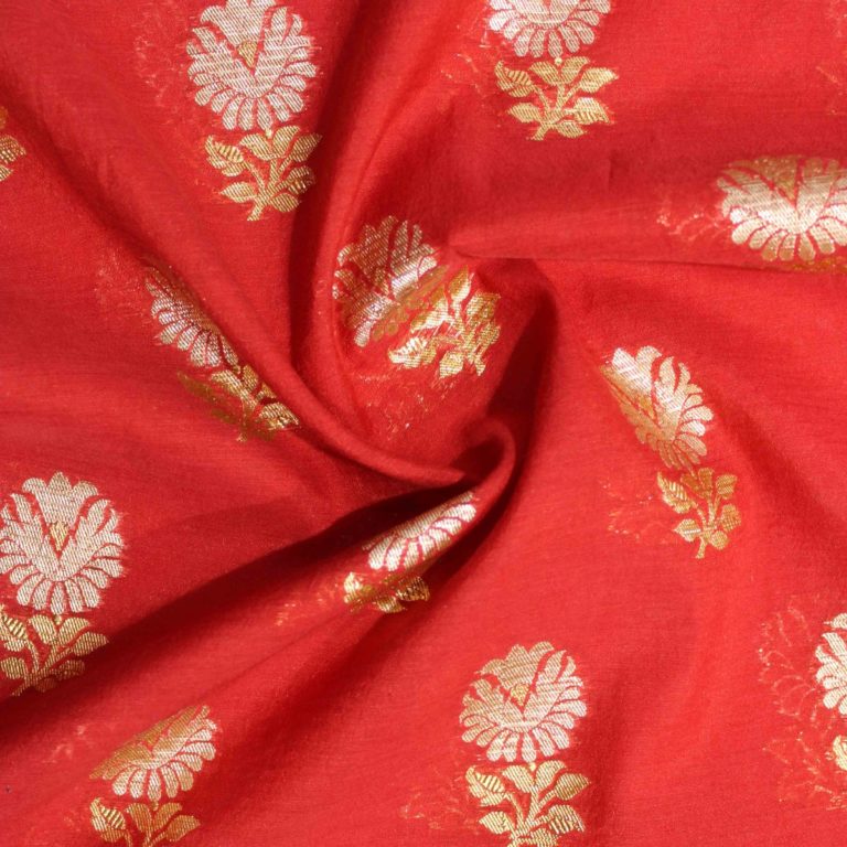 AS42747 Chanderi Butti Alizarin Crimson Red Weaved Floral Fabric 3