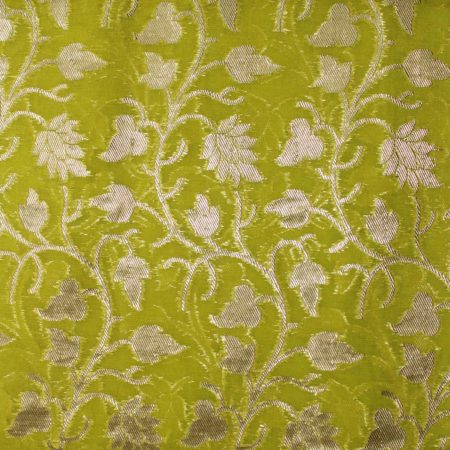 AS42749 Chanderi Butti Pear Green Waeved Leaf Designed Fabric 1