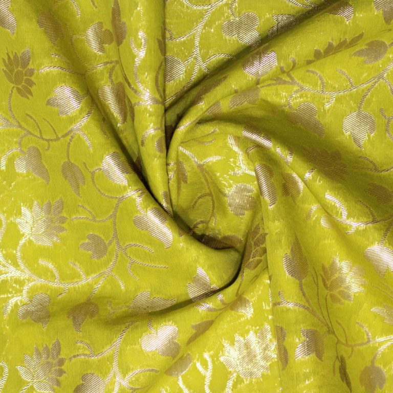 AS42749 Chanderi Butti Pear Green Waeved Leaf Designed Fabric 3