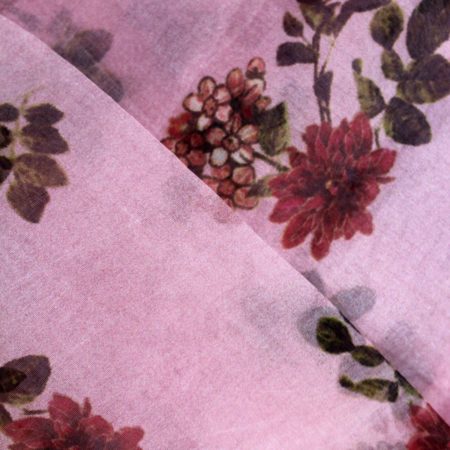 AS42754 Pure Printed Soft Orgenza Silk Light Taffy Pink Floral Printed Fabric 2