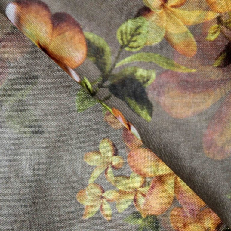 AS42755 Pure Printed Soft Orgenza Silk Light Lava Grey Floral Printed Fabric 2