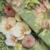 AS42757 Pure Printed Soft Orgenza Silk Olive Green Silk Floral Printed Fabric 2