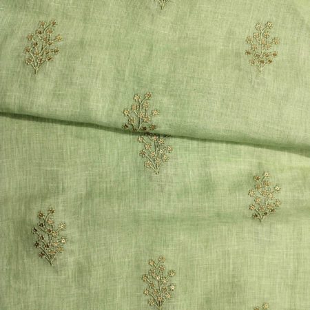 AS42783 Linen Embroided Fabric Pistachio Green 1