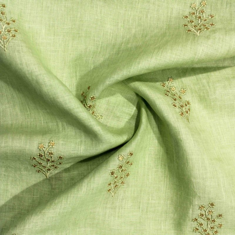 AS42783 Linen Embroided Fabric Pistachio Green 2