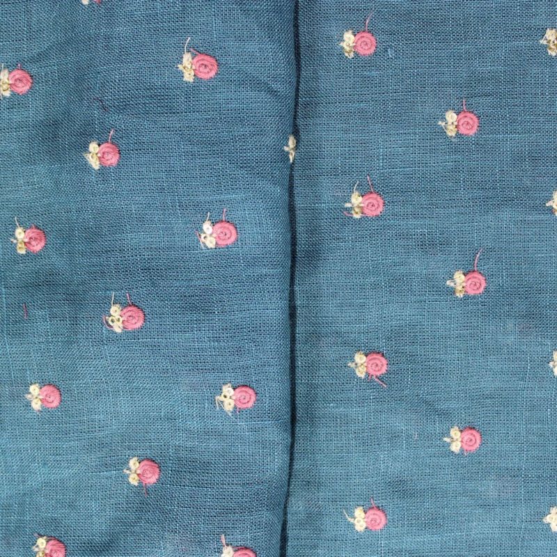 AS42790 Linen Embroided Fabric Sapphire Blue 1
