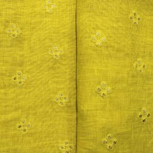 AS42792 Linen Embroided Yellow Fabric 1