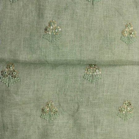 AS42798 Linen Embroided Fabric Sage Green 1