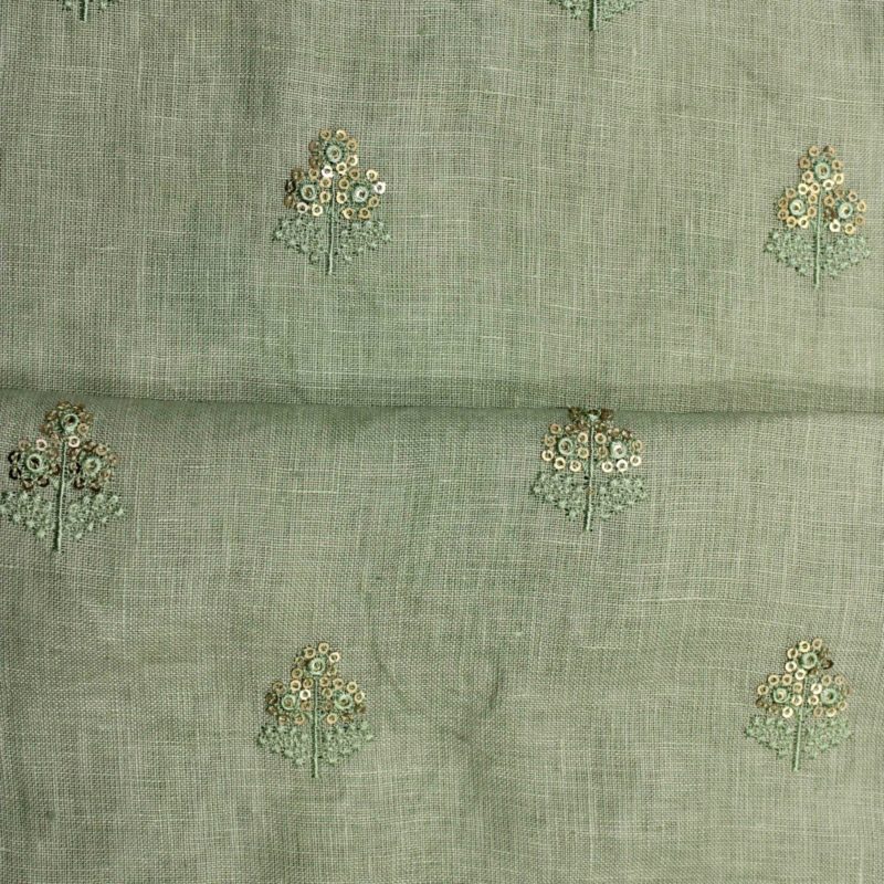AS42798 Linen Embroided Fabric Sage Green 1