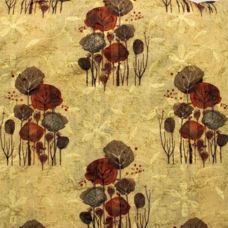 AS42847 Cotton Embroidery Printed Fabric With Floral Embroidery Peanut Brown 1