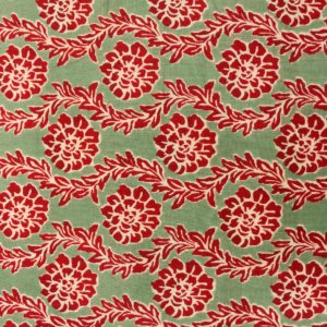 AS42902 Cotton Prints Fern Green With Red Flowers 1