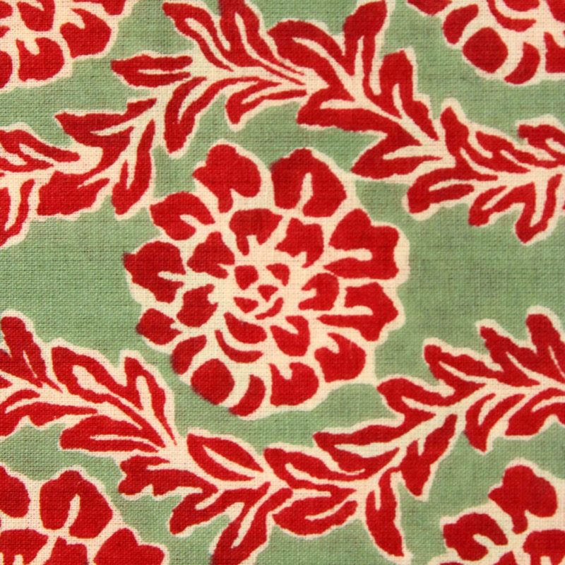 AS42902 Cotton Prints Fern Green With Red Flowers 2