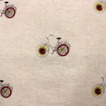 AS42927 Cotton Bicycle Print Linen Cream Fabric Red 1