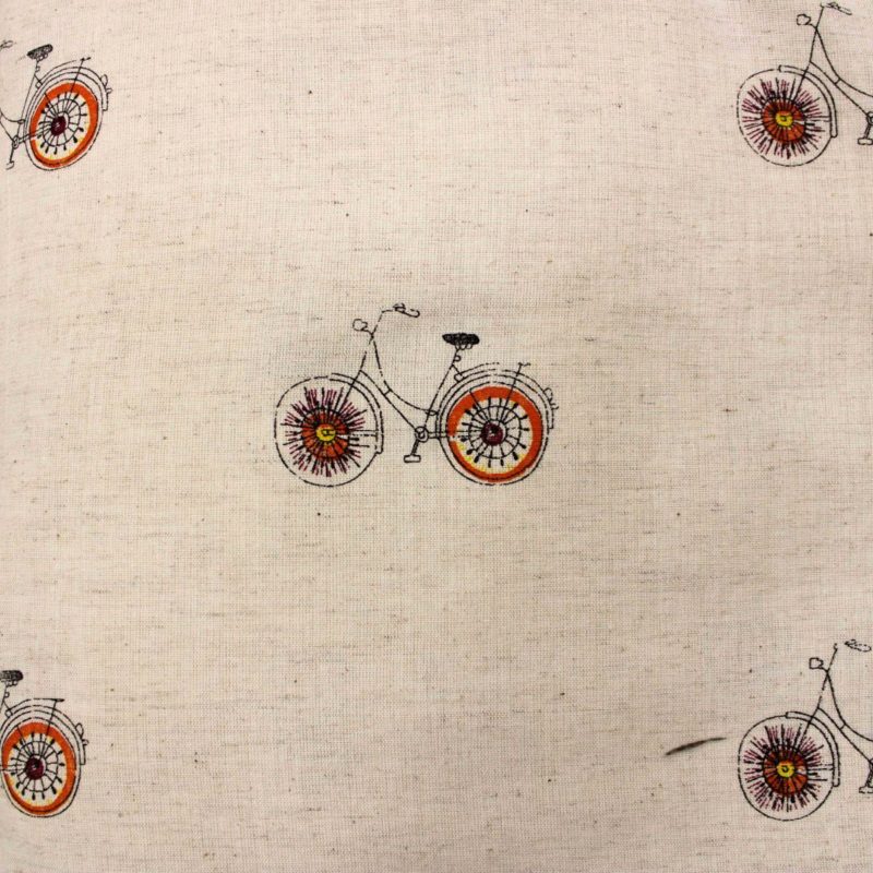 AS42928 Cotton Bicycle Print Linen Cream Fabric Orange 1