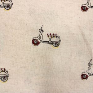 AS42931 Cotton Scooter Print Linen Cream Fabric Red 1