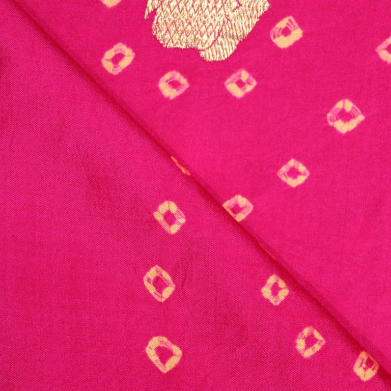 AS42992 Banarasi Bandhej With Floral Embroidery Hot Pink 2