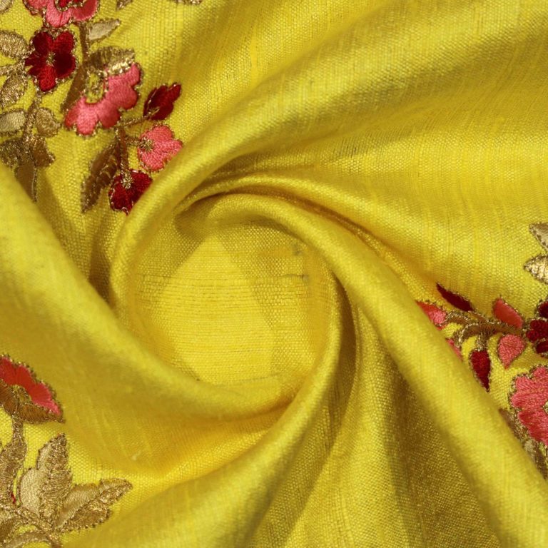AS43565 Silk Heavy Embroidery With Floral Embroidery Blonde Yellow 3
