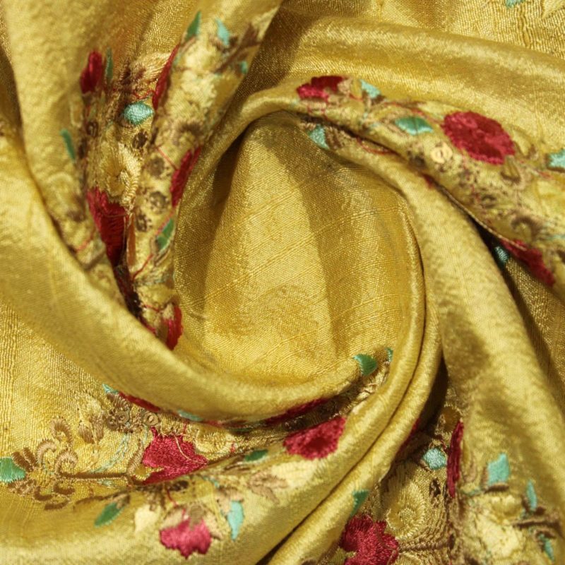 AS43569 Silk Heavy Embroidery With Floral Embroidery Flax Yellow 3