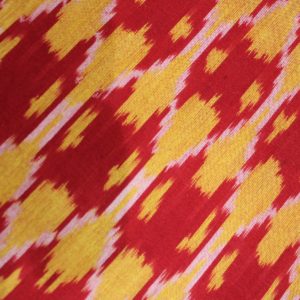 AS43671 Cotton Ikkat With Golden Yellow Pattern Hibiscus Red 1