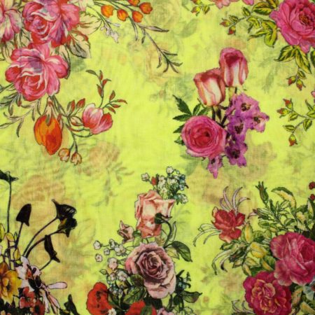 AS43717 Designer Mal Cotton With Rose Prints Lemon Yellow 1