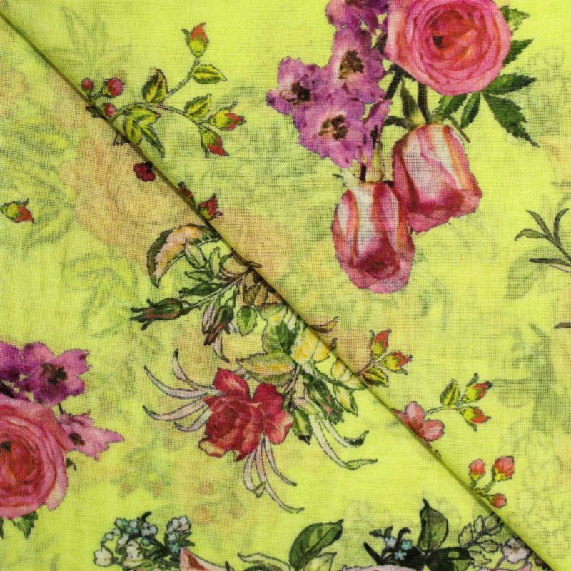 AS43717 Designer Mal Cotton With Rose Prints Lemon Yellow 2