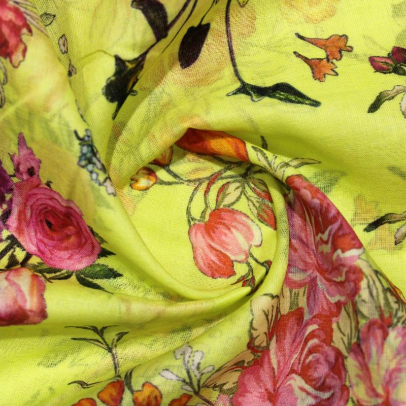 AS43717 Designer Mal Cotton With Rose Prints Lemon Yellow 3