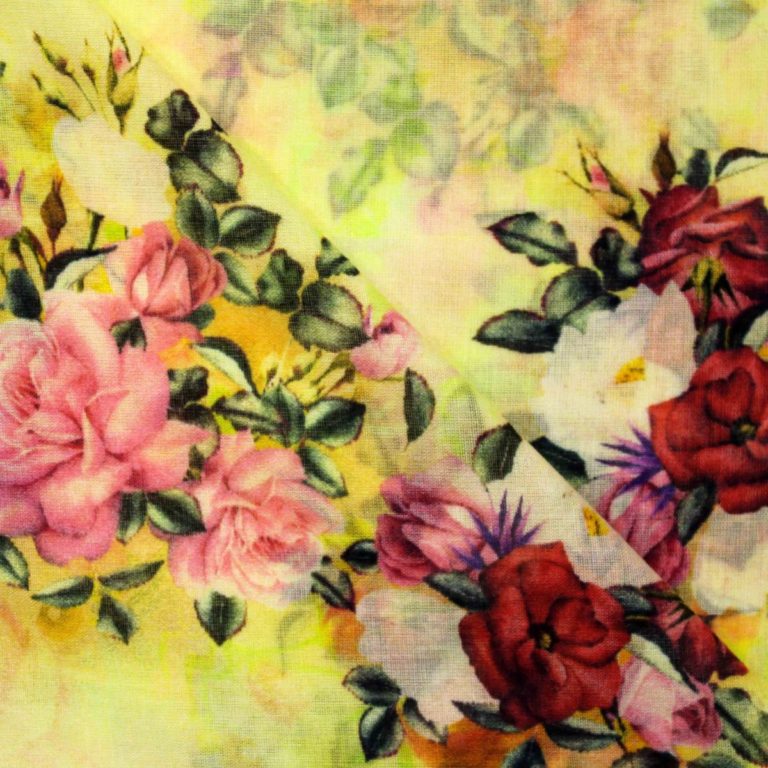 AS43719 Designer Floral Mal Cotton Prints Parchment Yellow 2