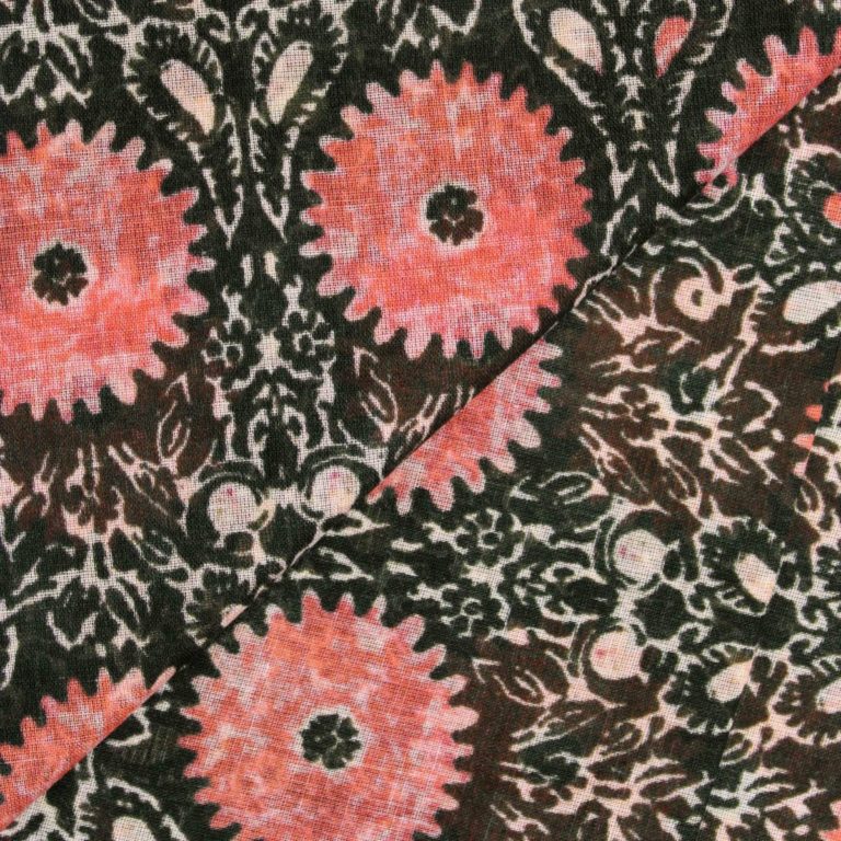 AS43723 Designer Mal Cotton With Pink Floral Prints Black 2