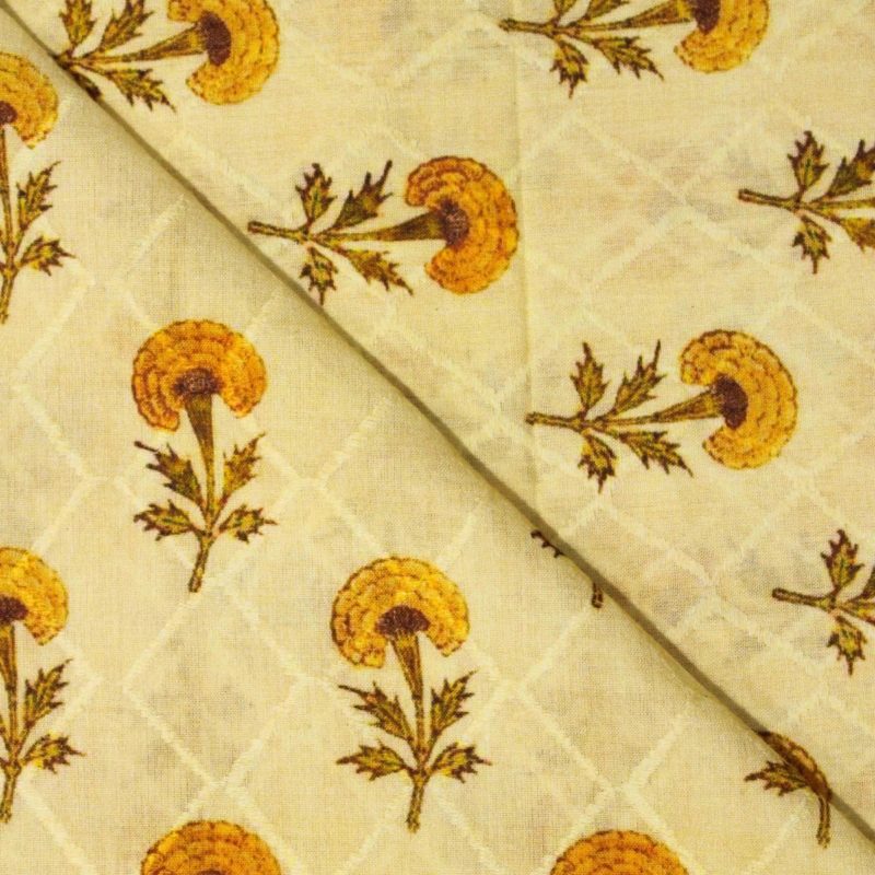 AS43727 Mal Cotton Jacquard Fancy Prints With Yellow Floral Print Tortilla Brown 2