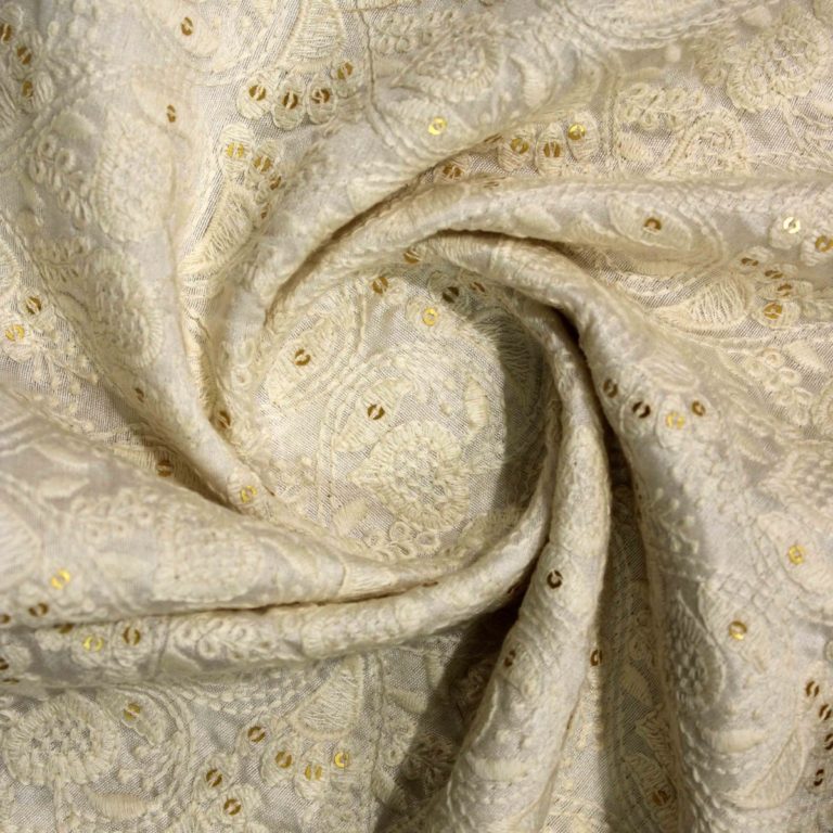 AS43766 Dyeable Lucknowi Cream Leaf Embroidery 3