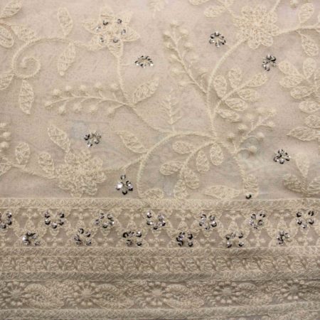 AS43768 Dyeable Lucknowi White Floral Embroidery White 1