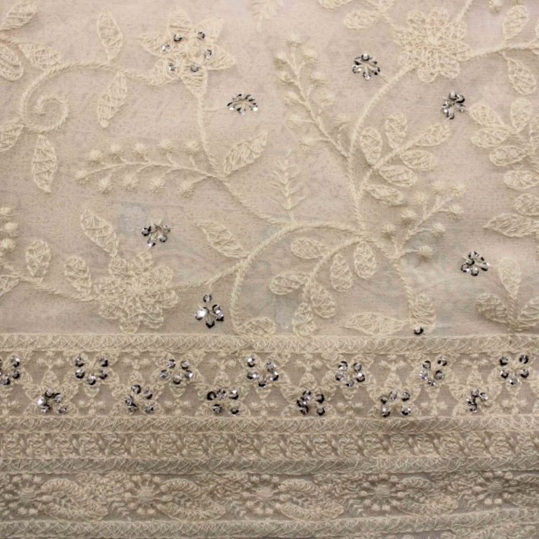 AS43768 Dyeable Lucknowi White Floral Embroidery White 1
