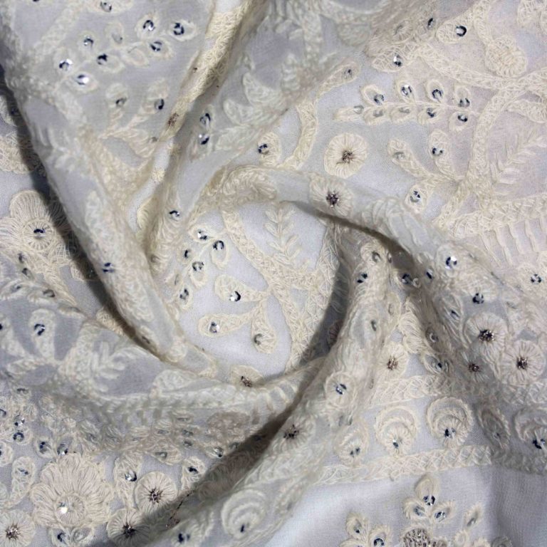 AS43771 Dyeable Lucknowi Brown White Floral Embroidery White 3