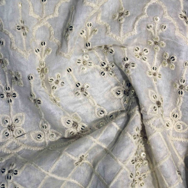 AS43775 Dyeable Lucknowi Yellow Checked Tikki Embroidery White 3