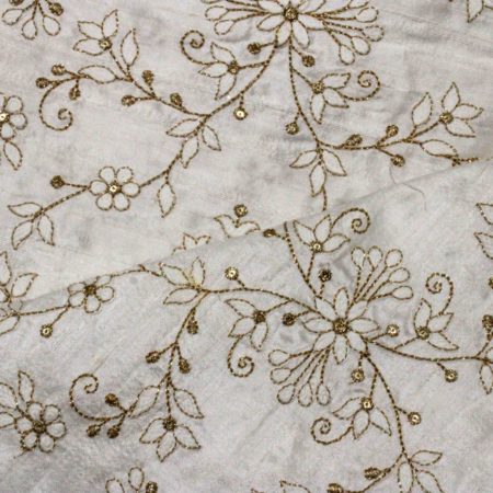 AS43806 Dyeable Heavy Embroidery With Golden Floral Embroidery White 2
