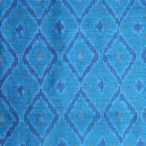 AS43837 Raw Silk Ikkat With Square Dark Blue Patterns Azure Blue 1