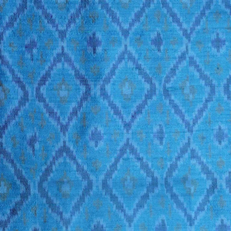 AS43837 Raw Silk Ikkat With Square Dark Blue Patterns Azure Blue 1