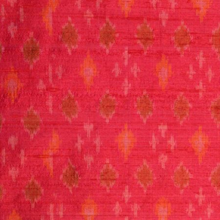 AS43838 Raw Silk Ikkat With Brown Rhombus Prints Cornflower Pink 1