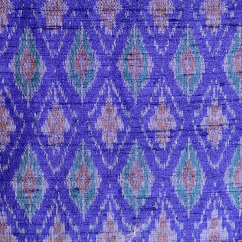 AS43839 Raw Silk Ikkat With White Blue Patterns Ultramarine Blue 1