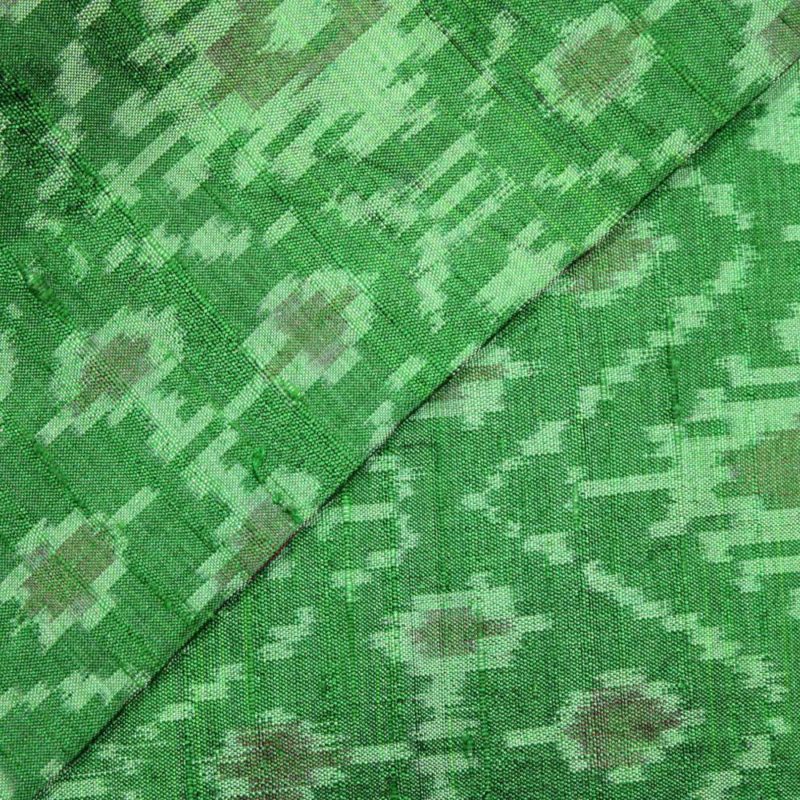 AS43843 Raw Silk Ikkat Checked Print Shamrock Green 2