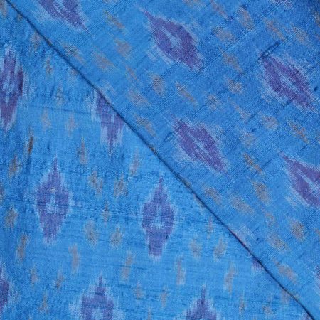 AS43847 Raw Silk Ikkat With Dark Blue Pattern Print Cornflower Blue 2