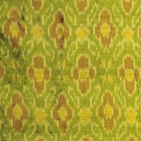 AS43868 Raw Silk Ikkat Yellow Brown Pattern Heena Green 1