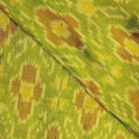 AS43868 Raw Silk Ikkat Yellow Brown Pattern Heena Green 2