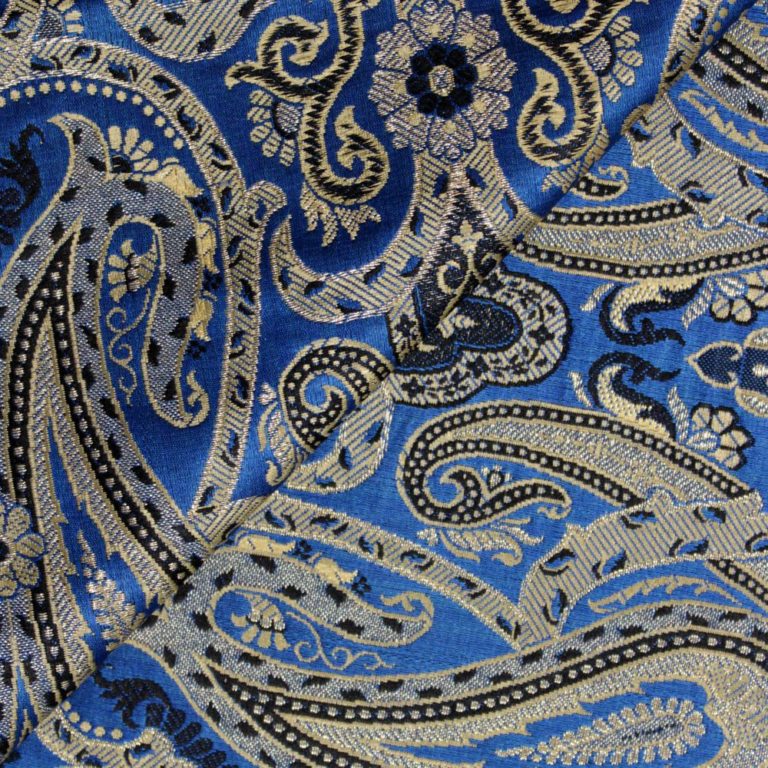 AS43872 Banarasi Kinkhaab Golden Black Floral Pattern Azure Blue 2