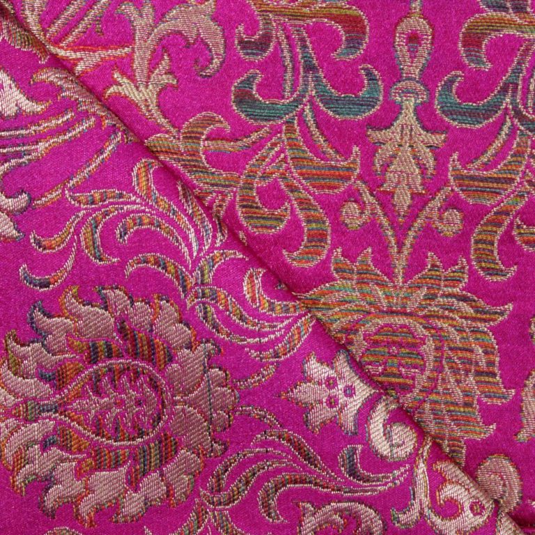AS43873 Banarasi Kinkhaab Golden Leafy Pattern Fuchsia Pink 2