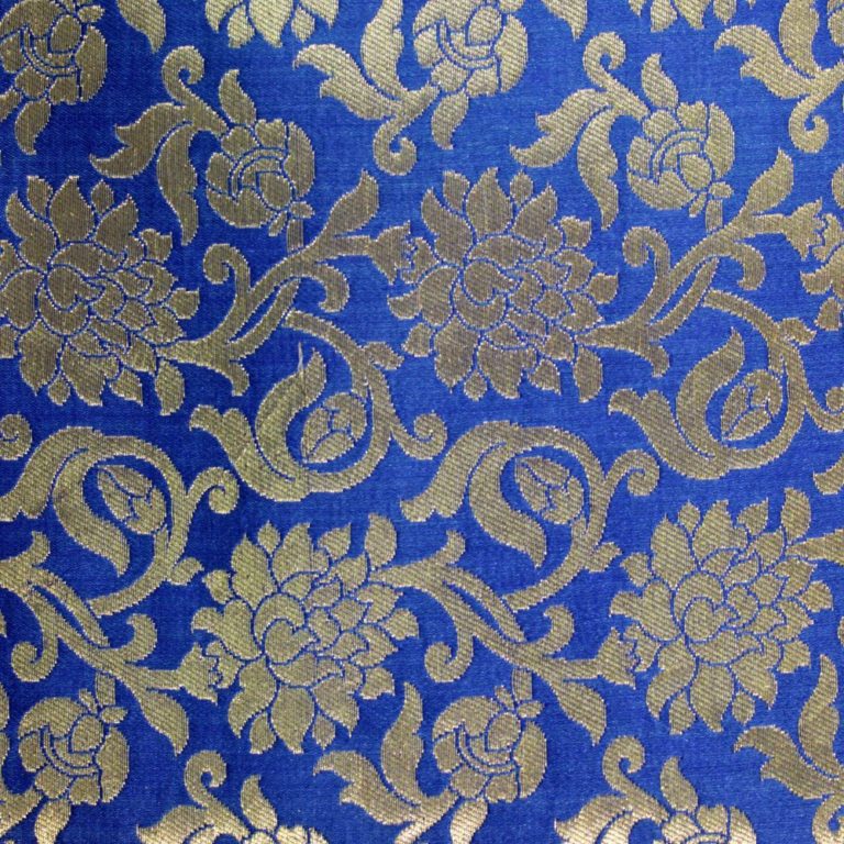 AS43876 Banarasi Kinkhaab Golden Floral Pattern Dodger Blue 1
