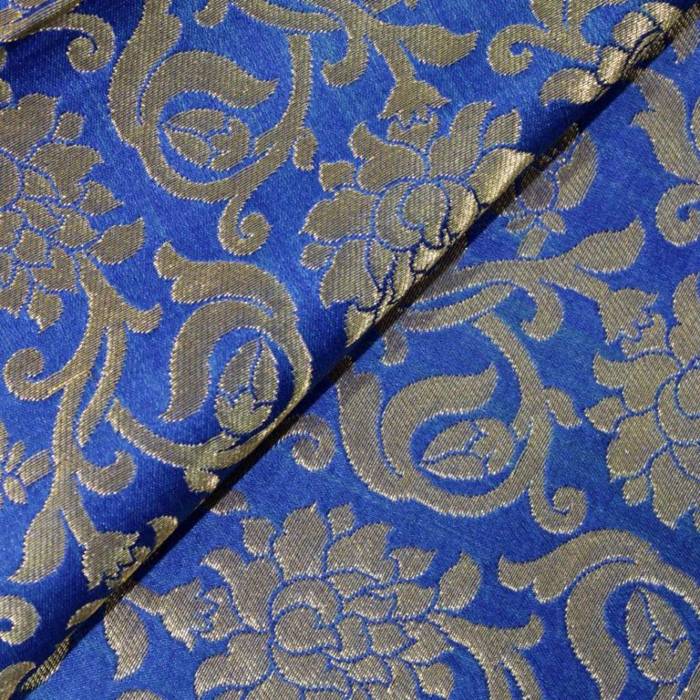 AS43876 Banarasi Kinkhaab Golden Floral Pattern Dodger Blue 2