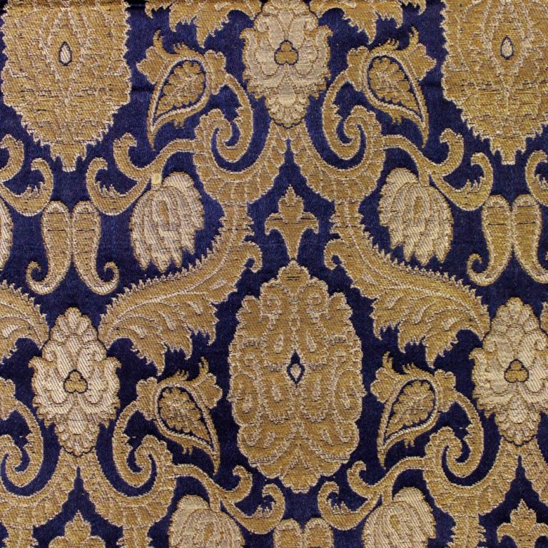 AS43877 Banarasi Kinkhaab Golden Big Floral Pattern Navy Blue 1