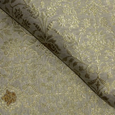 AS43882 Banarasi Kinkhaab Golden Floral Pattern Off White 2