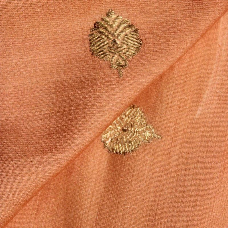 AS43955 Pure Banarasi Munga With Golden Leaf Butti Dark Peach 2